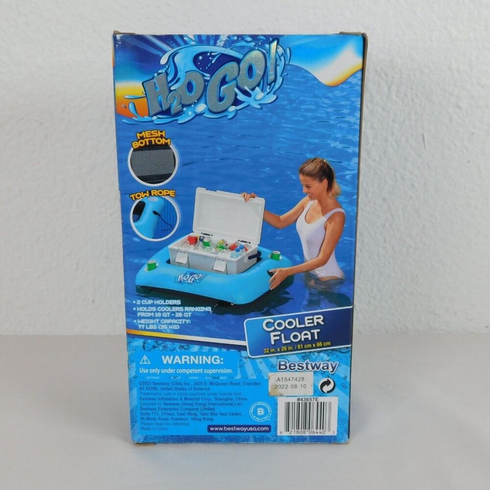 H2O GO Inflatable Cooler Float Blue Summer Pool 32 x 26" Mesh Bottom Tow Rope - Picture 4 of 8